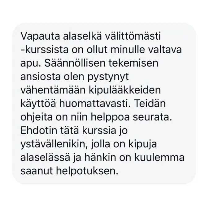 Alaselkä kurssin asiakaskokemus