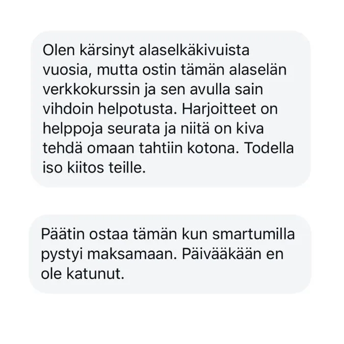 Alaselkäkurssin asiakasarvostelu