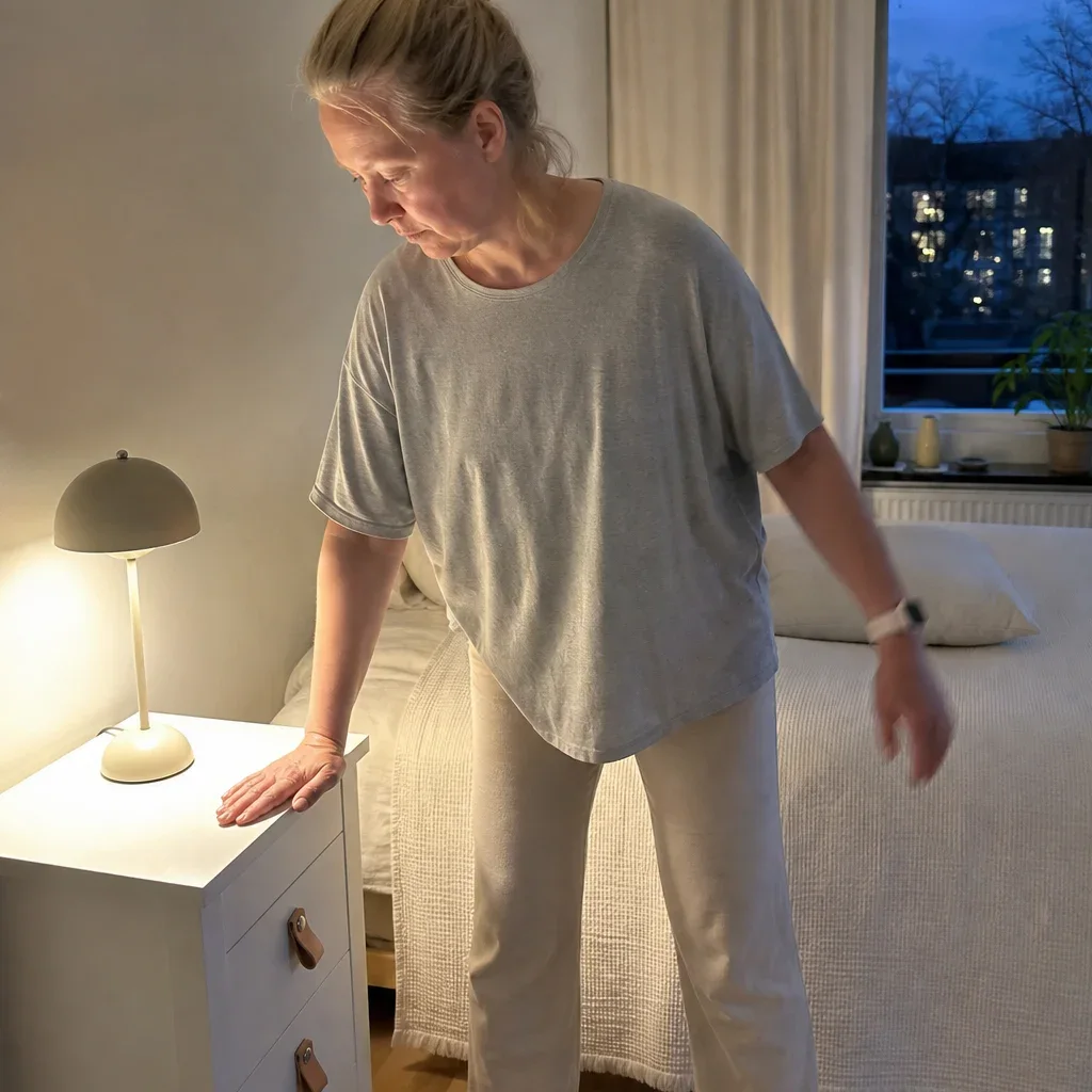 Olkapääkipu yöllä: kevyt olkapään heiluriliike ennen nukkumaanmenoa voi vähentää jäykkyyttä.